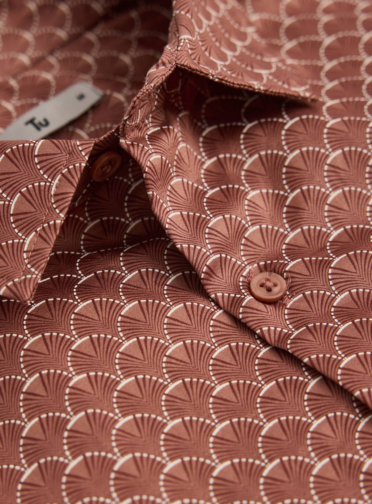 Dark Pink Geometric Print Satin Short Sleeve Shirt XL - Image 4